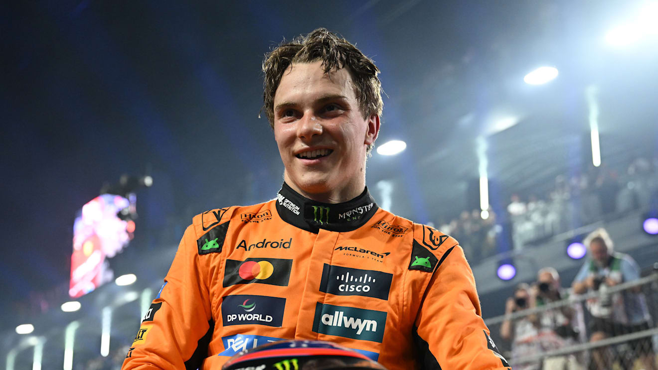 JEDDAH, SAUDI ARABIA - APRIL 20: Race winner Oscar Piastri of Australia and McLaren celebrates in